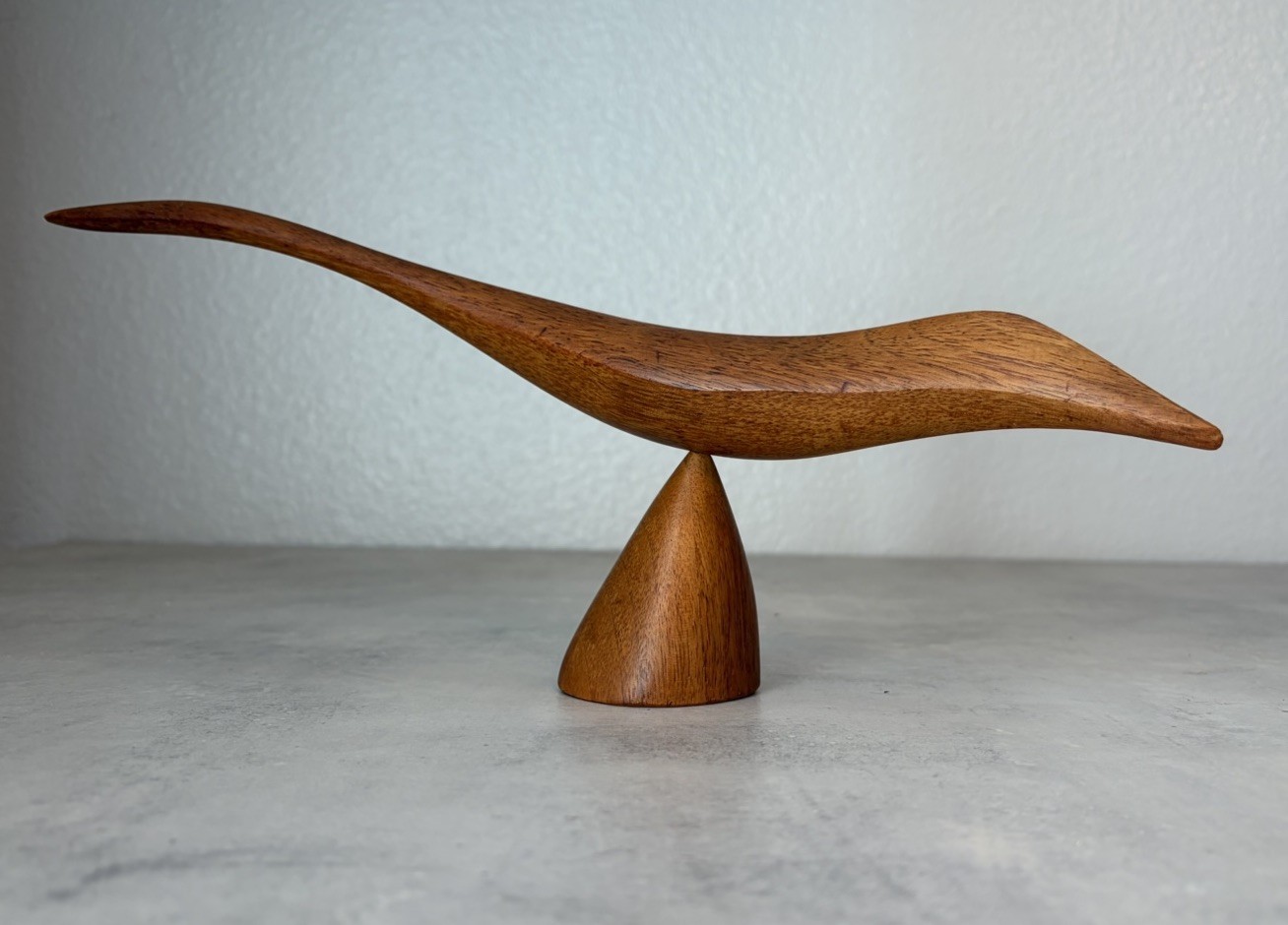 Vintage Emil Milan Hand Carved Minimalist Bird Sculpture in Walnut