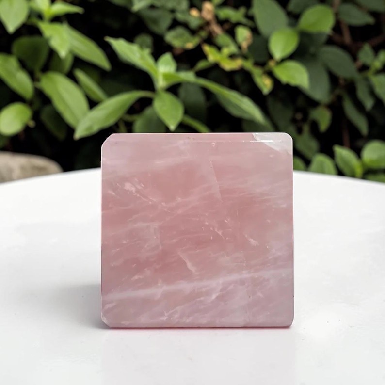 Large 50mm Rose Quartz Crystal Cube Natural Pink Stone Polished Healing Decor