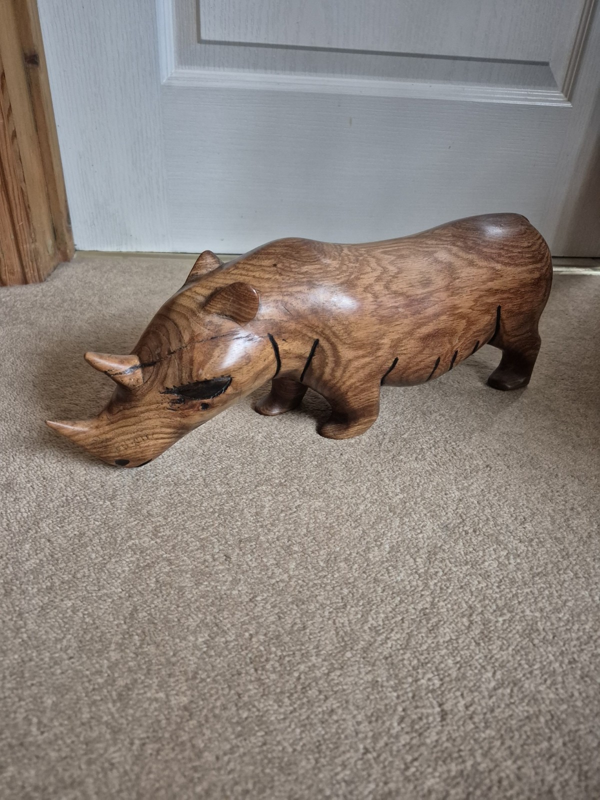 Vintage African Two Horn Rhinoceros Rhino Hand Carved Wood Large Collectable