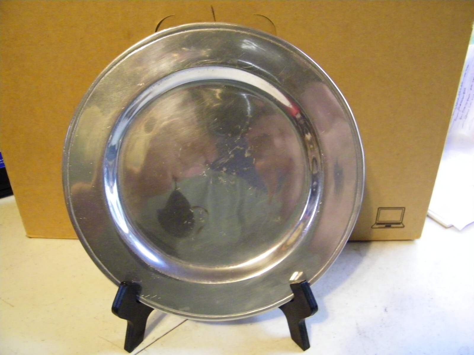 Vintage Wilton Armetale Plough Tavern Pewter Plate Saucer 7 3/4\