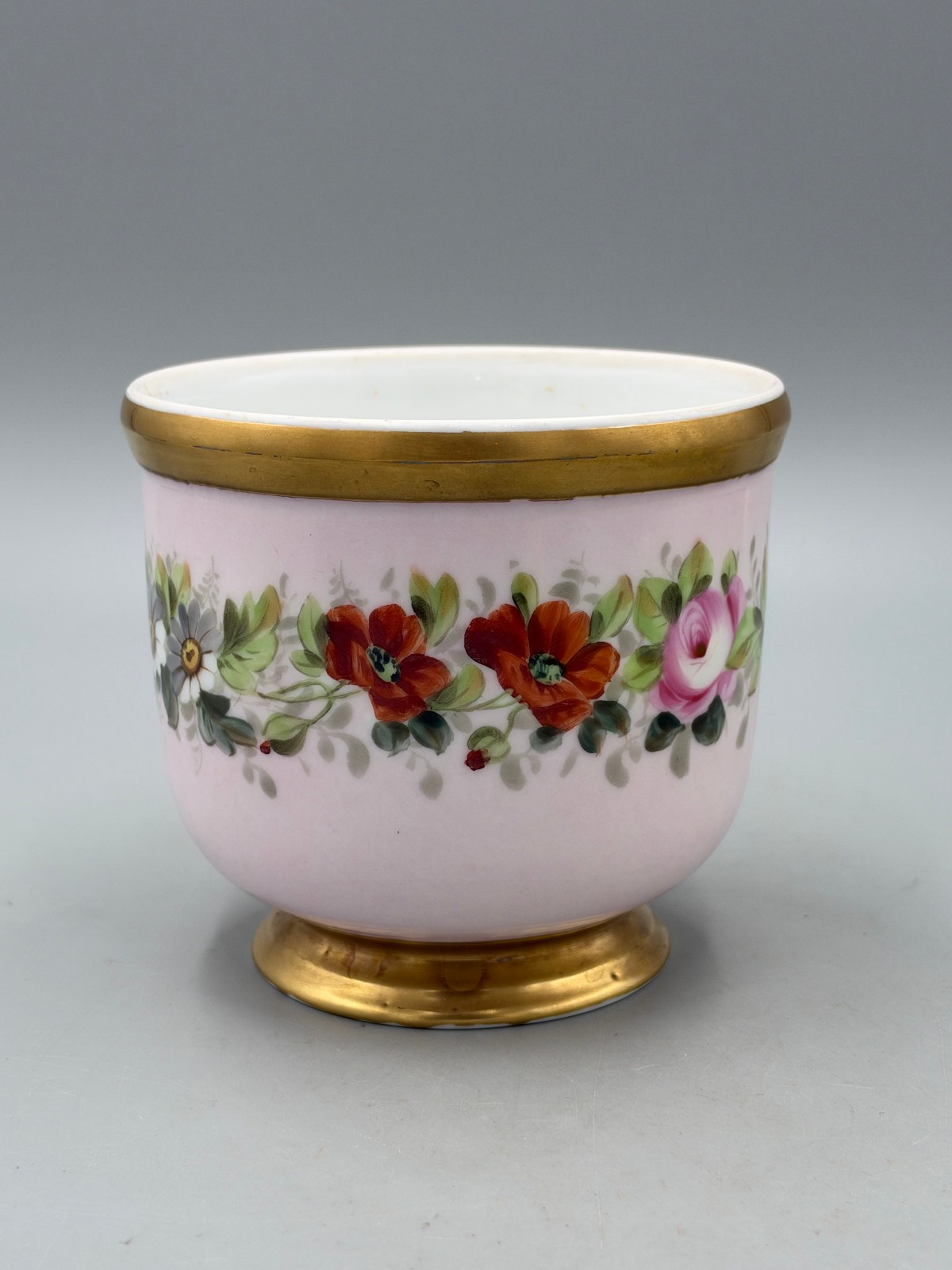 Vintage Vista Alegre Portugal Porcelain Cachepot , Floral Gilt Planter