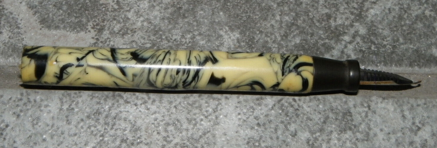 Vtg Pale Yellow & Black Swirl Fountain Pen-Gold-Color Duall 4 Nib-Missing Cap