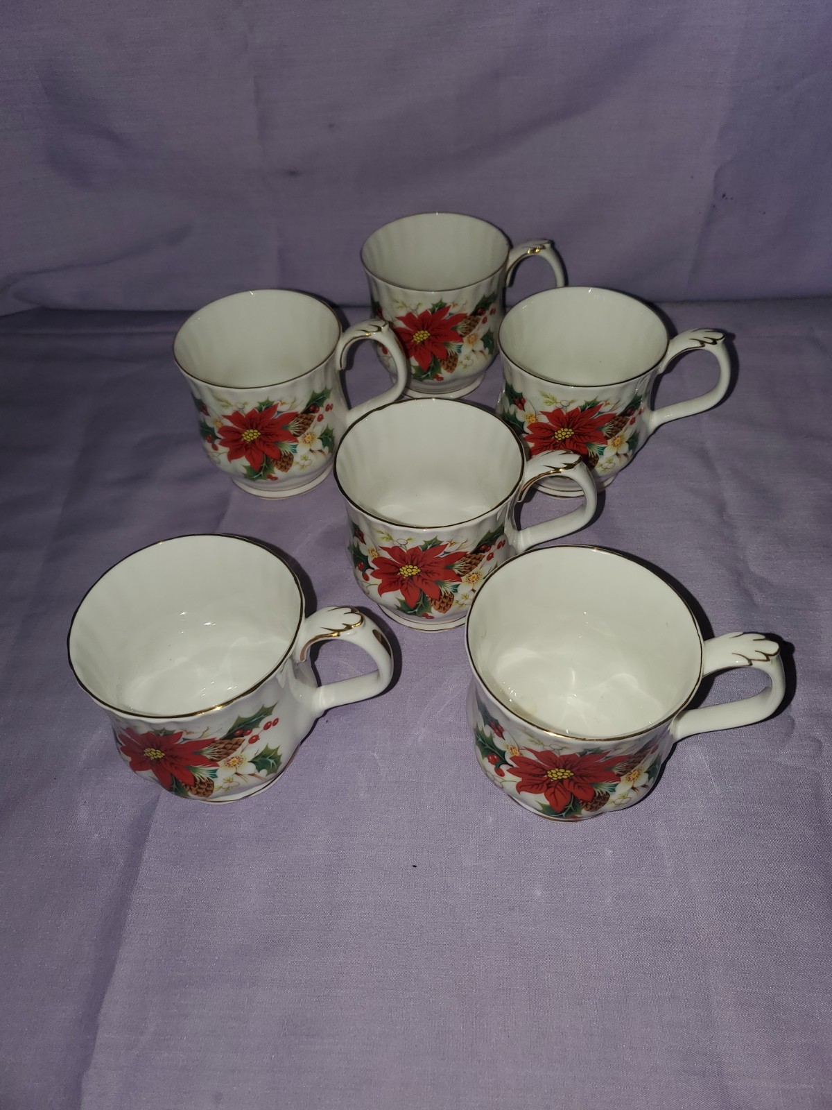 6 Royal Albert Poinsettia Bone China Christmas Coffee Mug (3.25 In.) - England