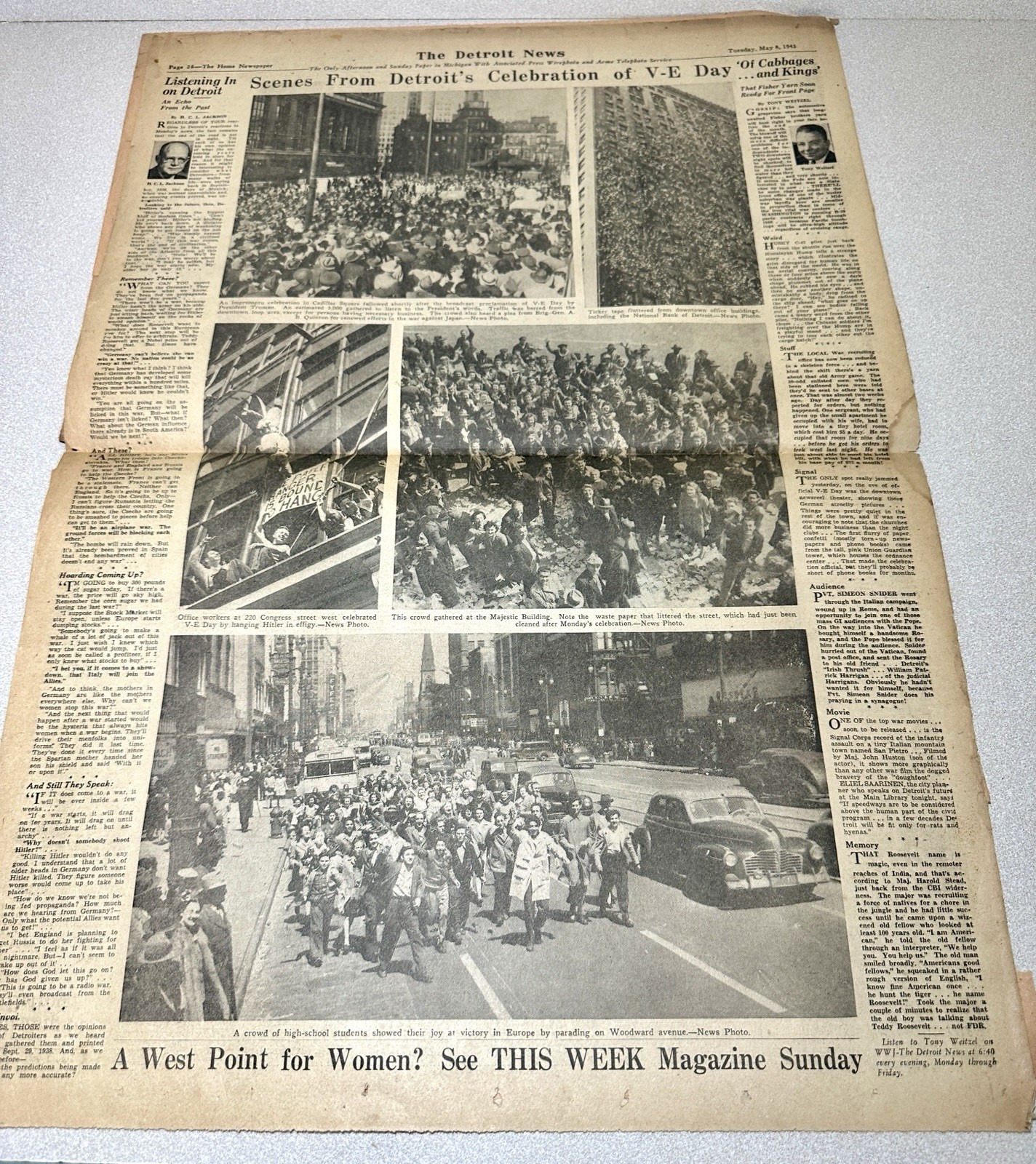2 Detroit News WWII Papers 1942 U-Boat Raid 1945 VE Day Detroit