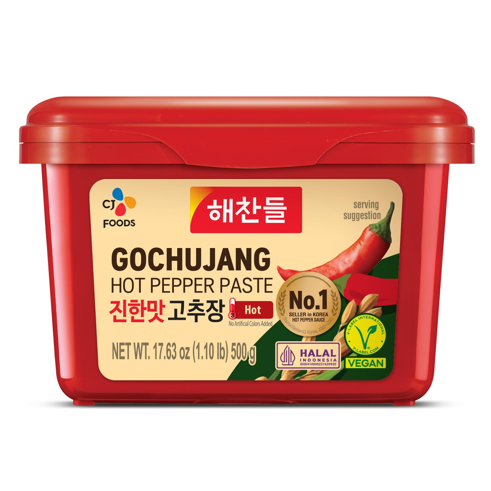 CJ Haechandle Hot Pepper Paste 500G Korean Spicy Red 1.1 Pound (Pack of 1)