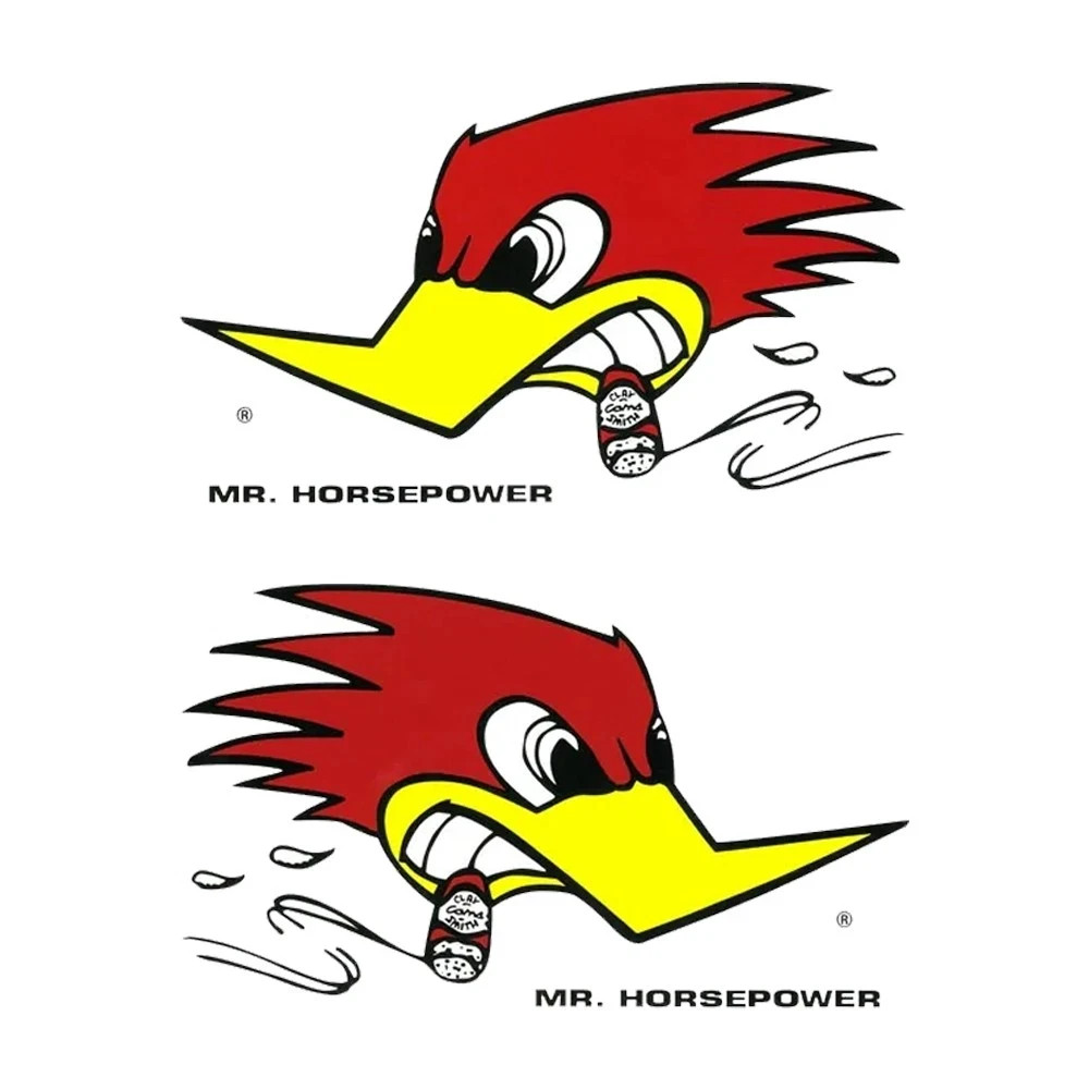 2- MR. HORSEPOWER  HOT ROD  RAT FINK BIKER MOTORCYCLES TOOLS STICKERS  4  in.