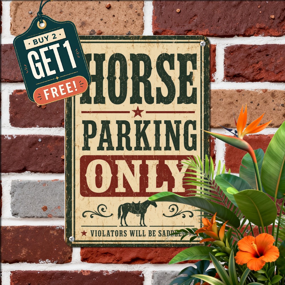 Equestrian Barn Parking Only Sign Vintage Country Farm Horse Stable Metal Plaque