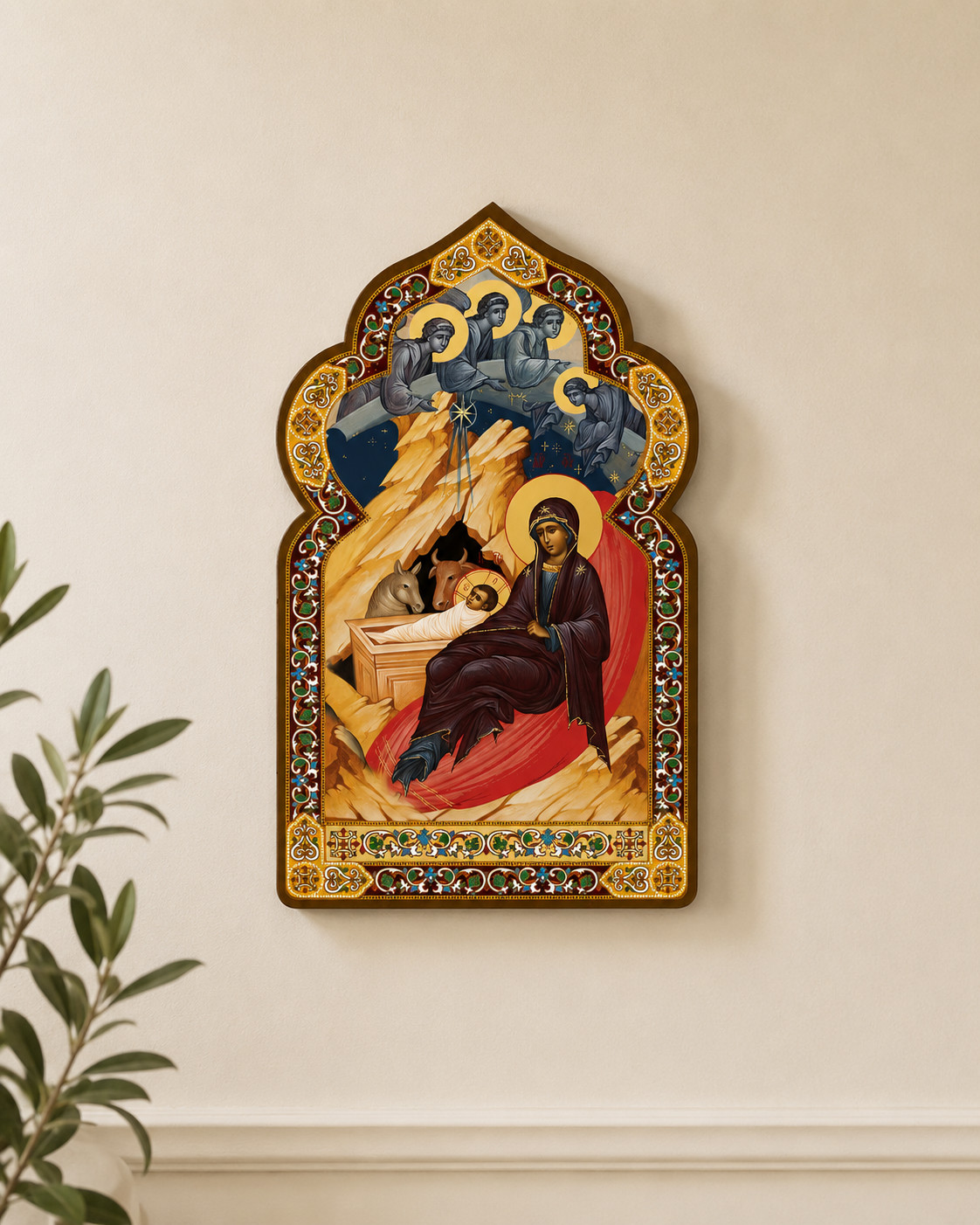Orthodox Nativity of Christ Byzantine Dome Shaped Icon for Religious Home Decor
