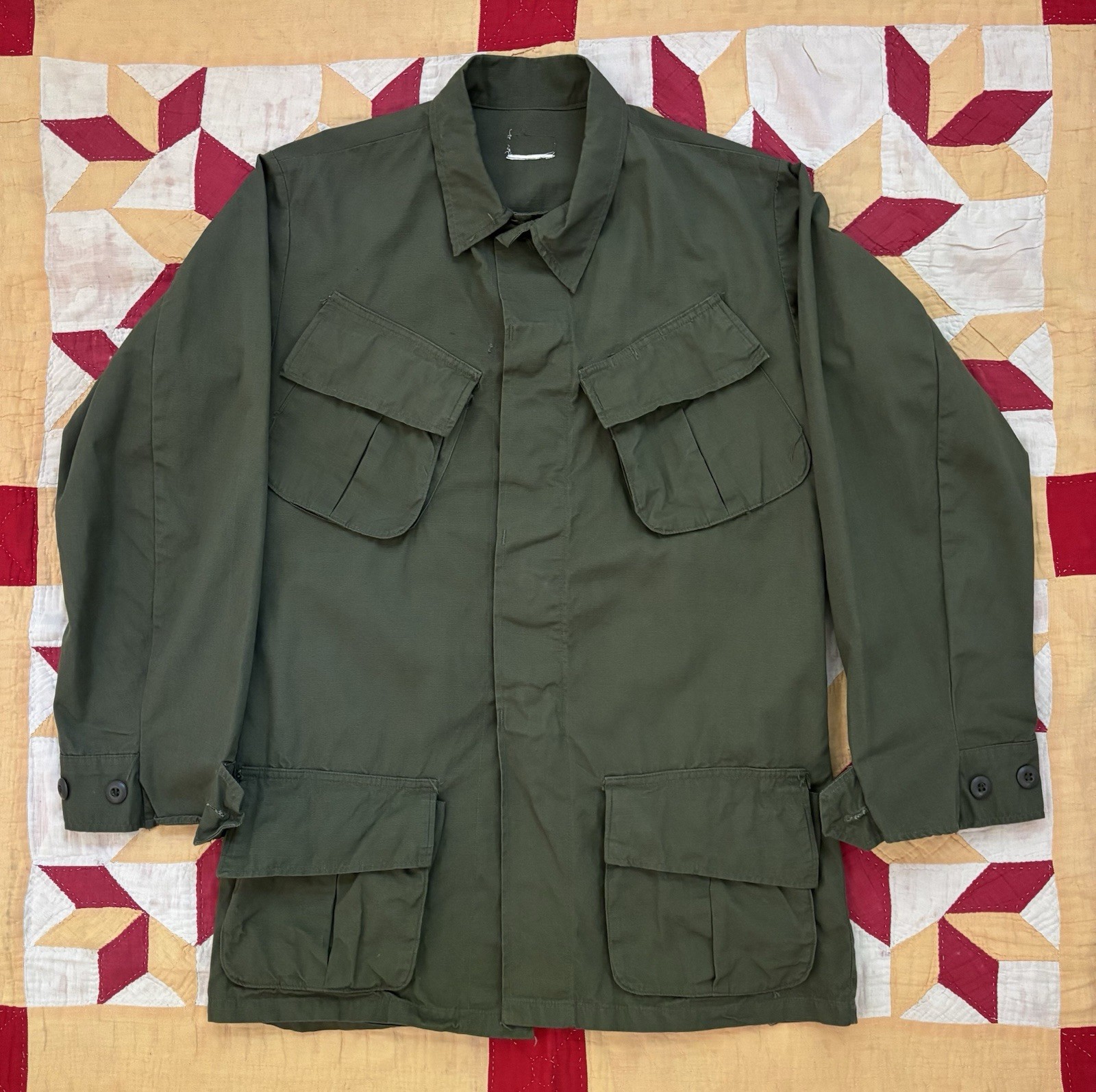 Vintage 60s 70s US Army Jungle Jacket Slant Pocket Small Long Ripstop Vietnam