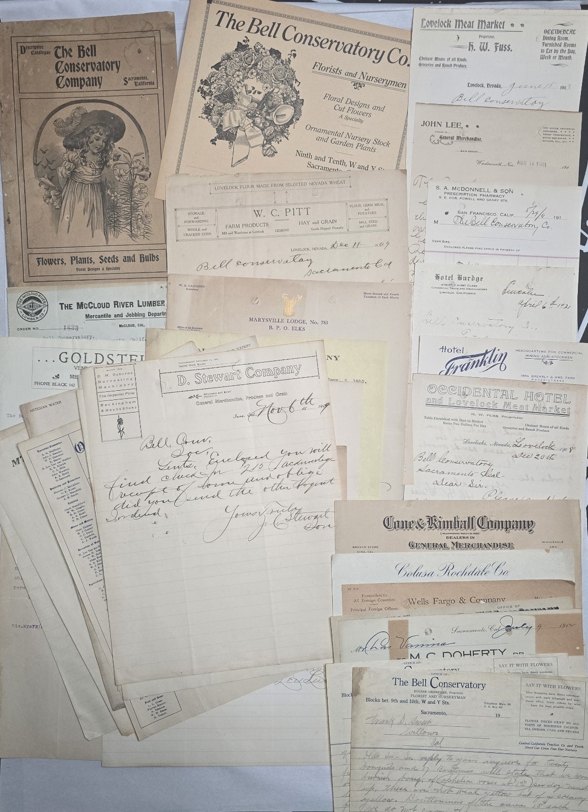 31 Pc Antique Bell Conservatory Sacramento CA Nursery Catalog & Letterhead Lot