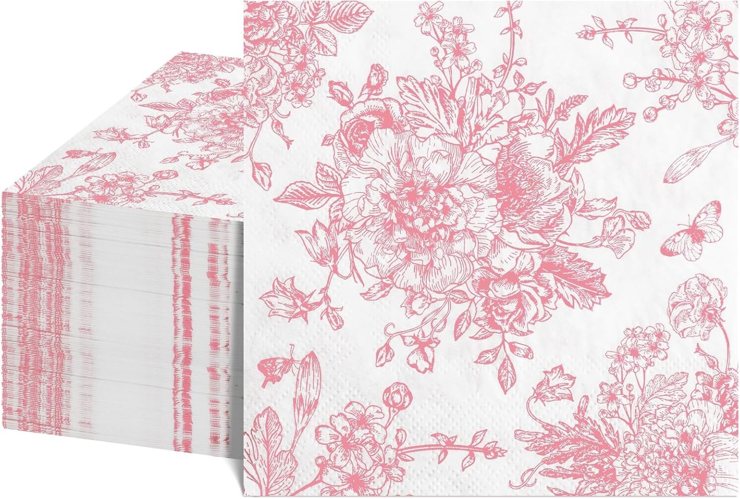 100 Pk Pink Floral Napkins Vintage Flower Toile Decoupage Napkins