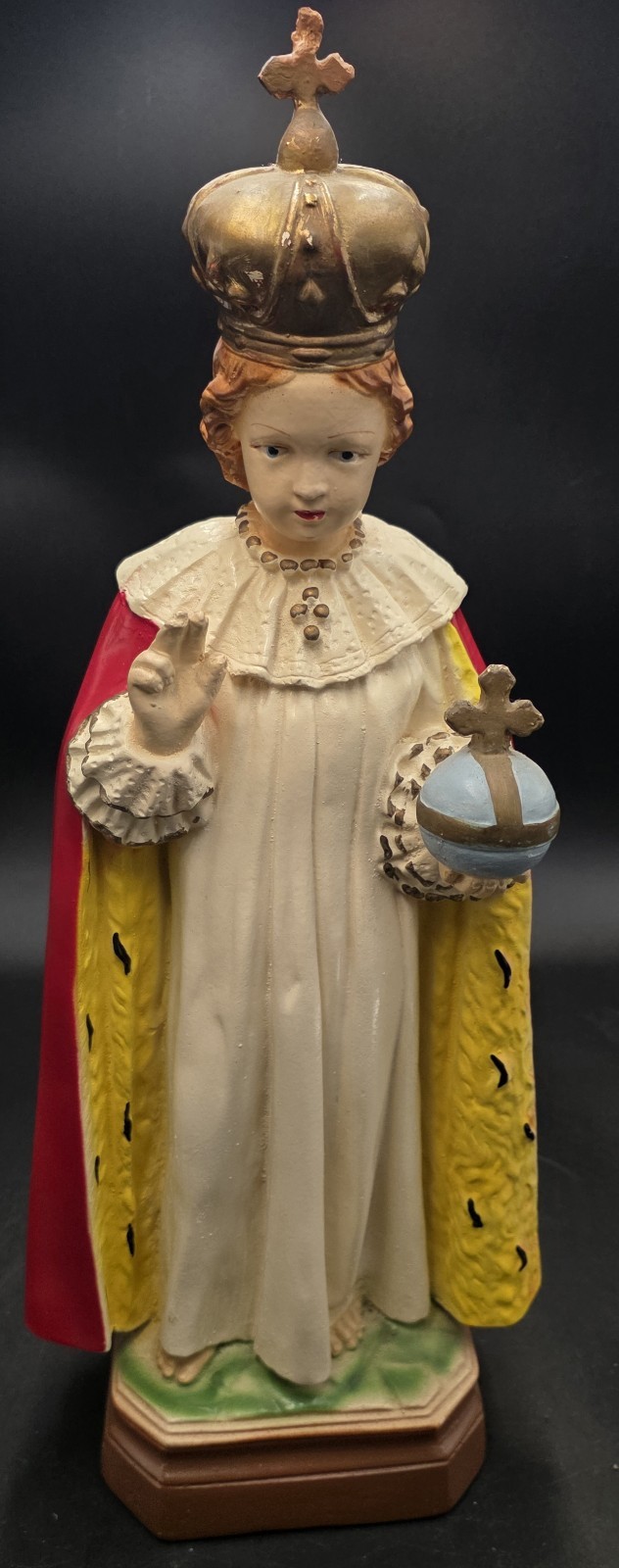Vintage Infant of Prague 18” Child Jesus Statue Catholic Plaster Chalkware