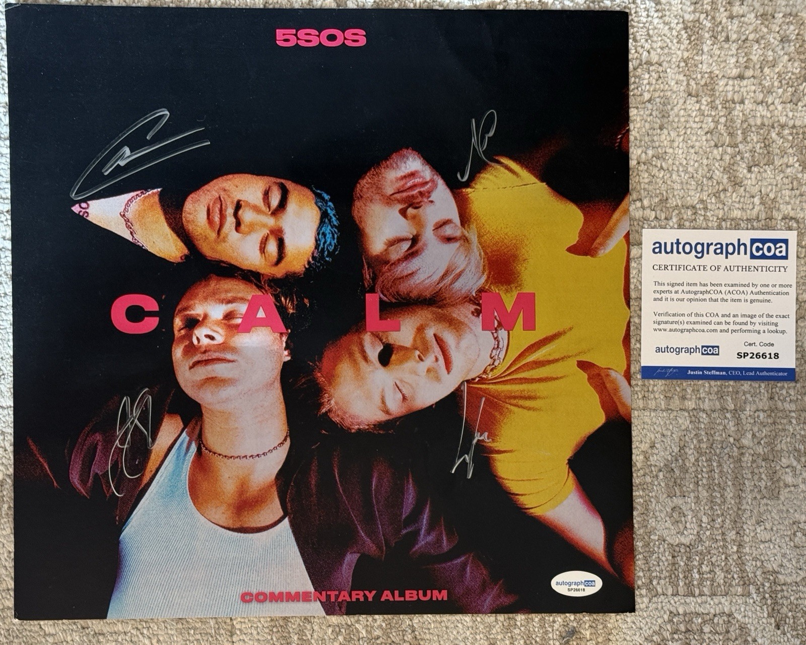 5 SECONDS OF SUMMER SIGNED CALM 12x12 VINYL PRINT - ACOA COA 5SOS