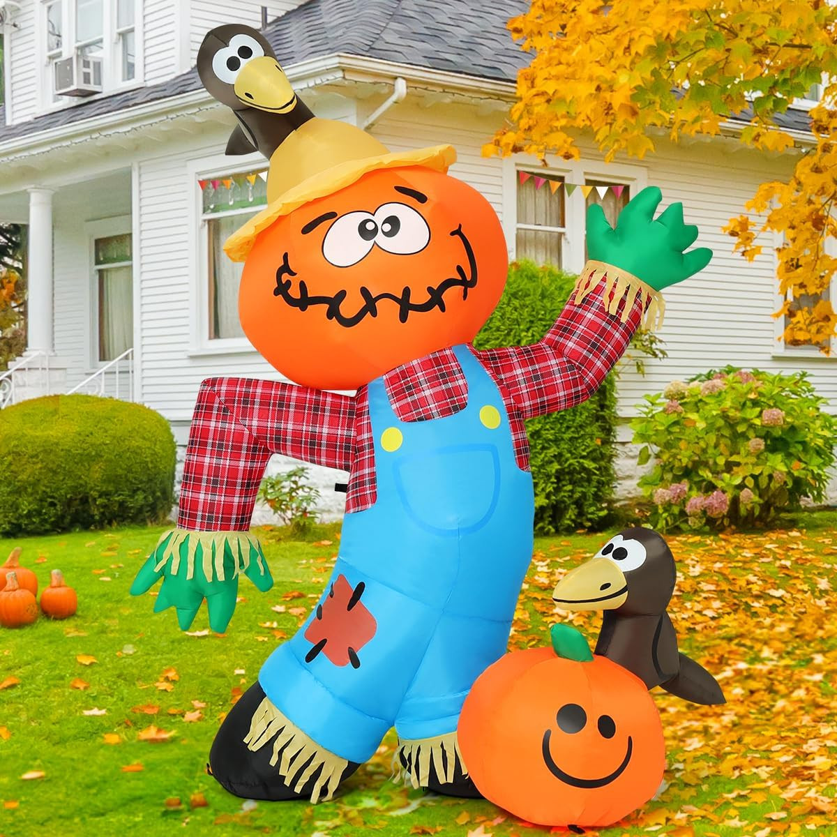 6 FT Thanksgiving Inflatable Decorations Crow Fall Harvest Pumpkin Scarecrow wit 6 FT Thanksgiving Inflatable Decorations Crow Fall Harvest Pumpkin Scarecrow wit