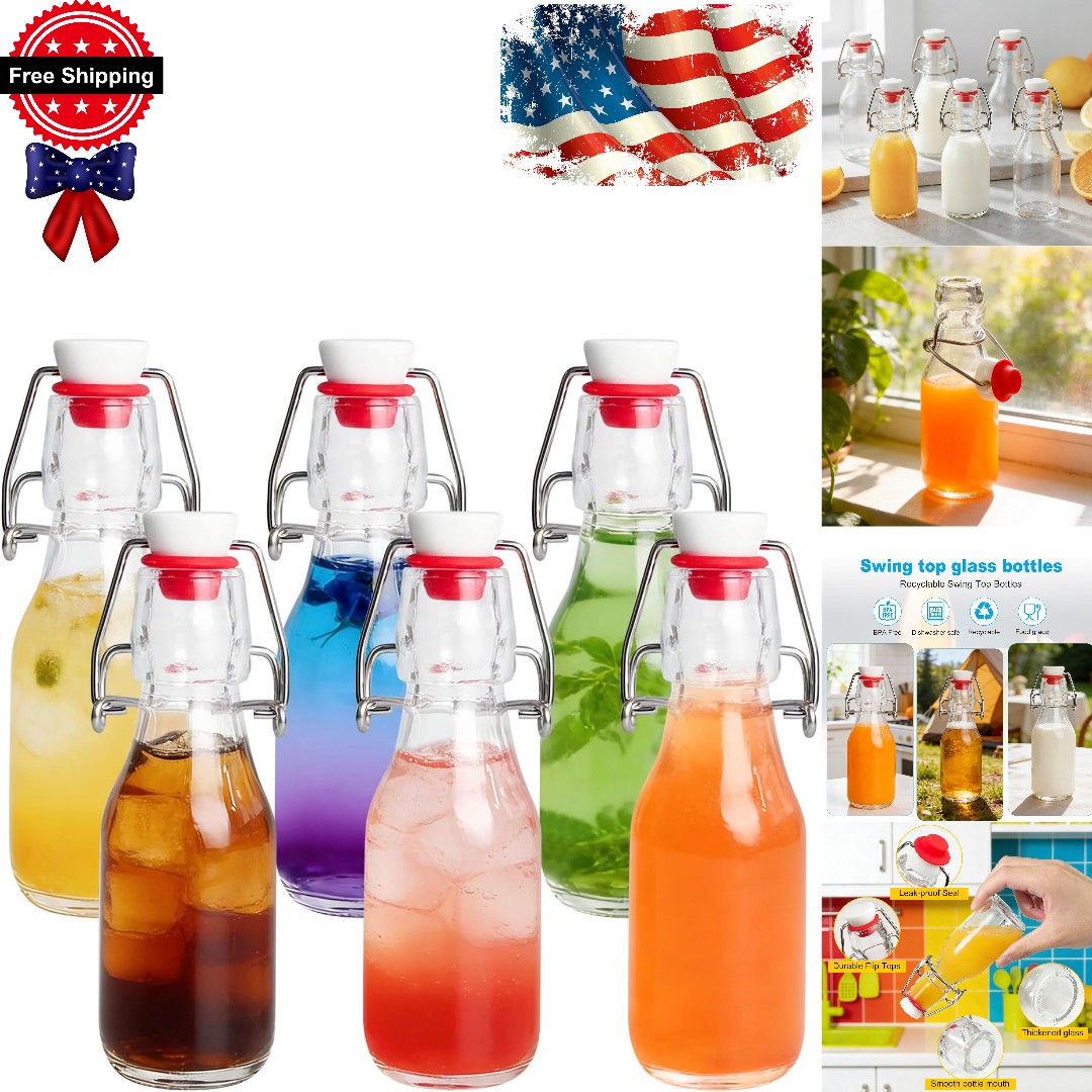 6 Pack 4oz Flip Top Glass Bottles Airtight Seal 