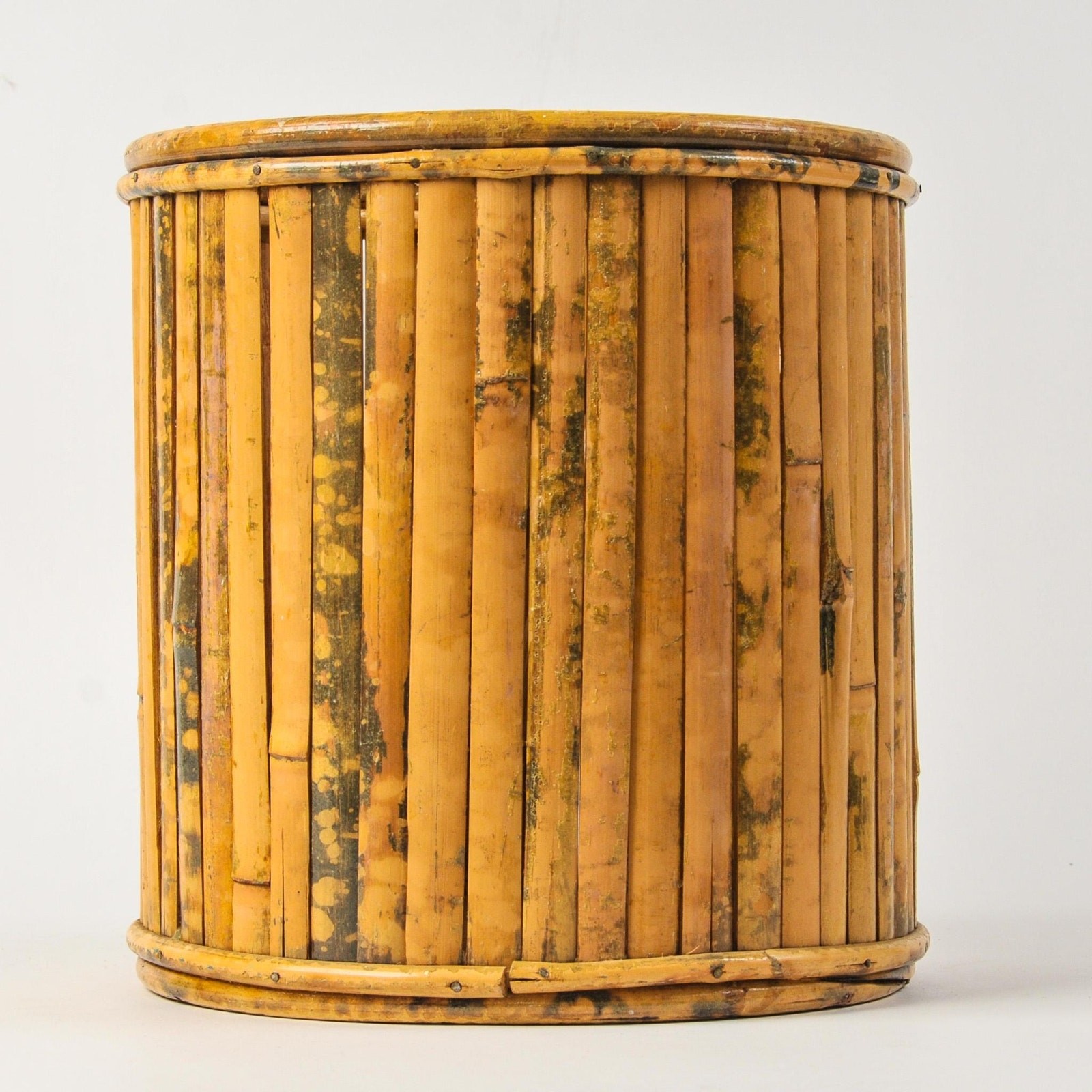 Vintage Tortoise Bamboo Wastebasket or Plant Container
