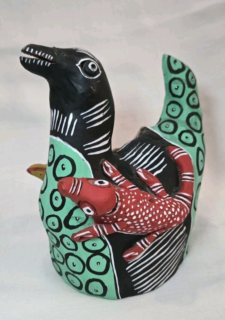 Vintage Ocumicho Style Whimsical Hand Painted Clay Folk Art Sculpture Read