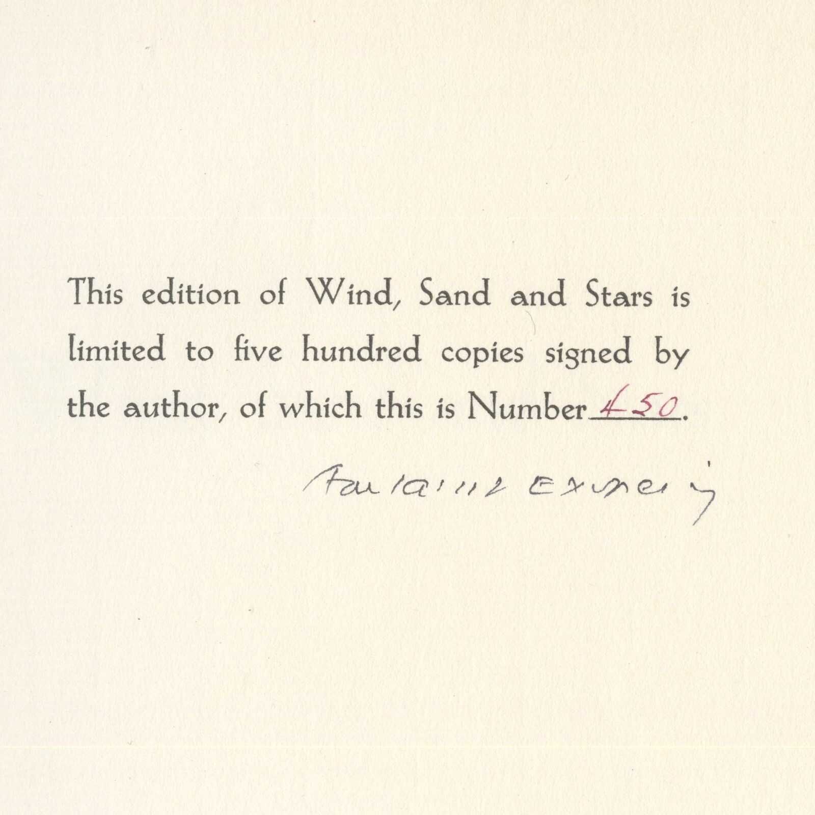 Antoine de Saint-Exupery ~ Signed Autographed 