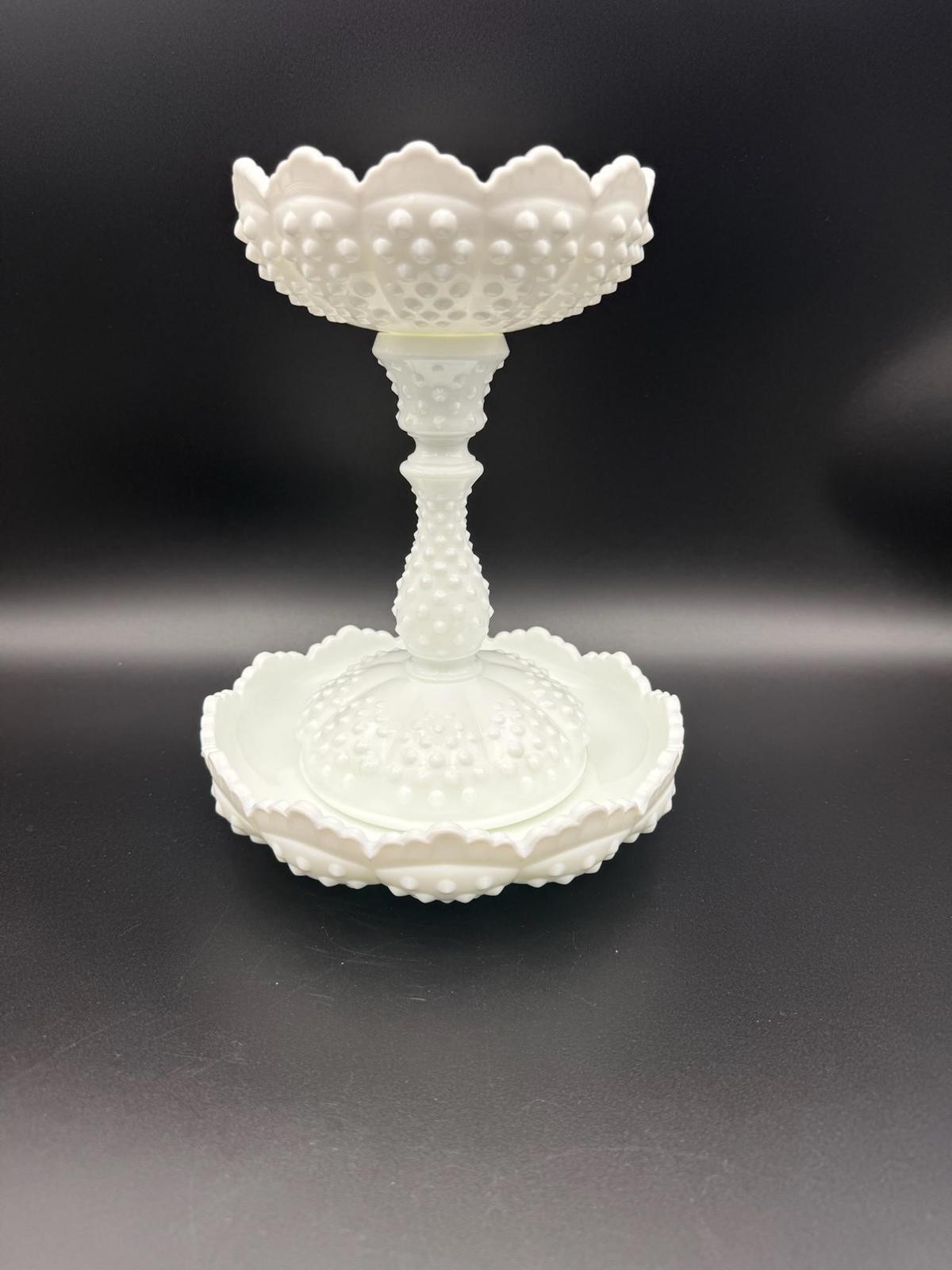 Vintage Fenton Hobnail Milk Glass 3 Piece Centerpiece