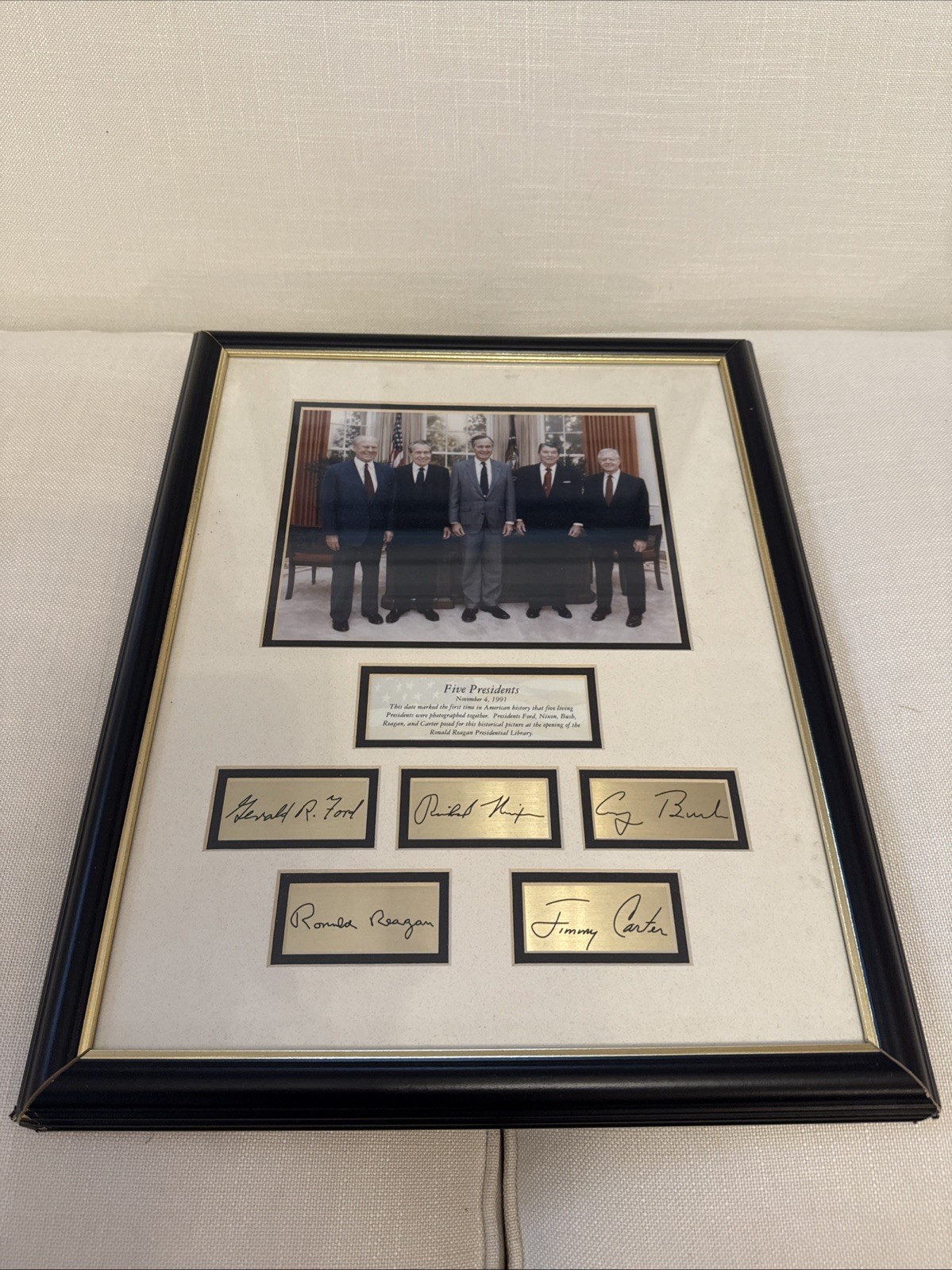 Limited Edition “Five Presidents” Facsimile Signed Photo In Frame