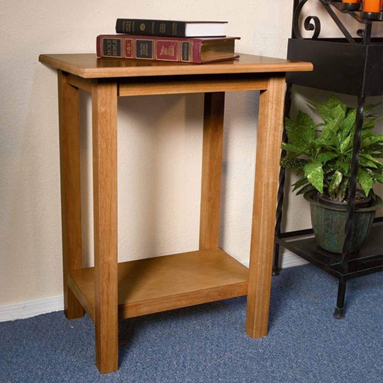 Credence Table, Pecan Stained Credence Table, Church Sanctuary Eucharist Storage Credence Table, Pecan Stained Credence Table, Church Sanctuary Eucharist Storage