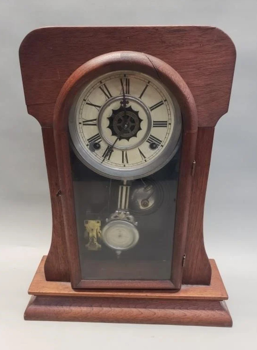 Antique Waterbury Mantel Clock – Working – Original 1883 Pendulum – Exterior Ins