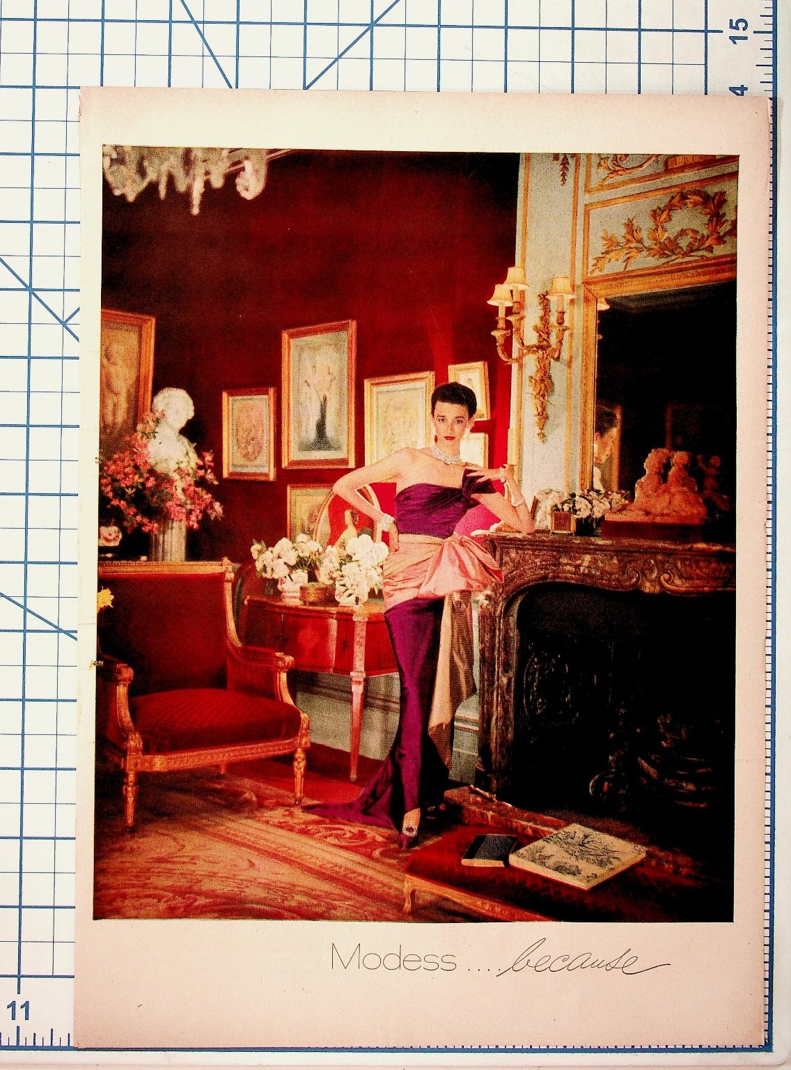 Vintage Modess Because Print Ad 1950s Fashion Elegant Gown Magazine Ephemera