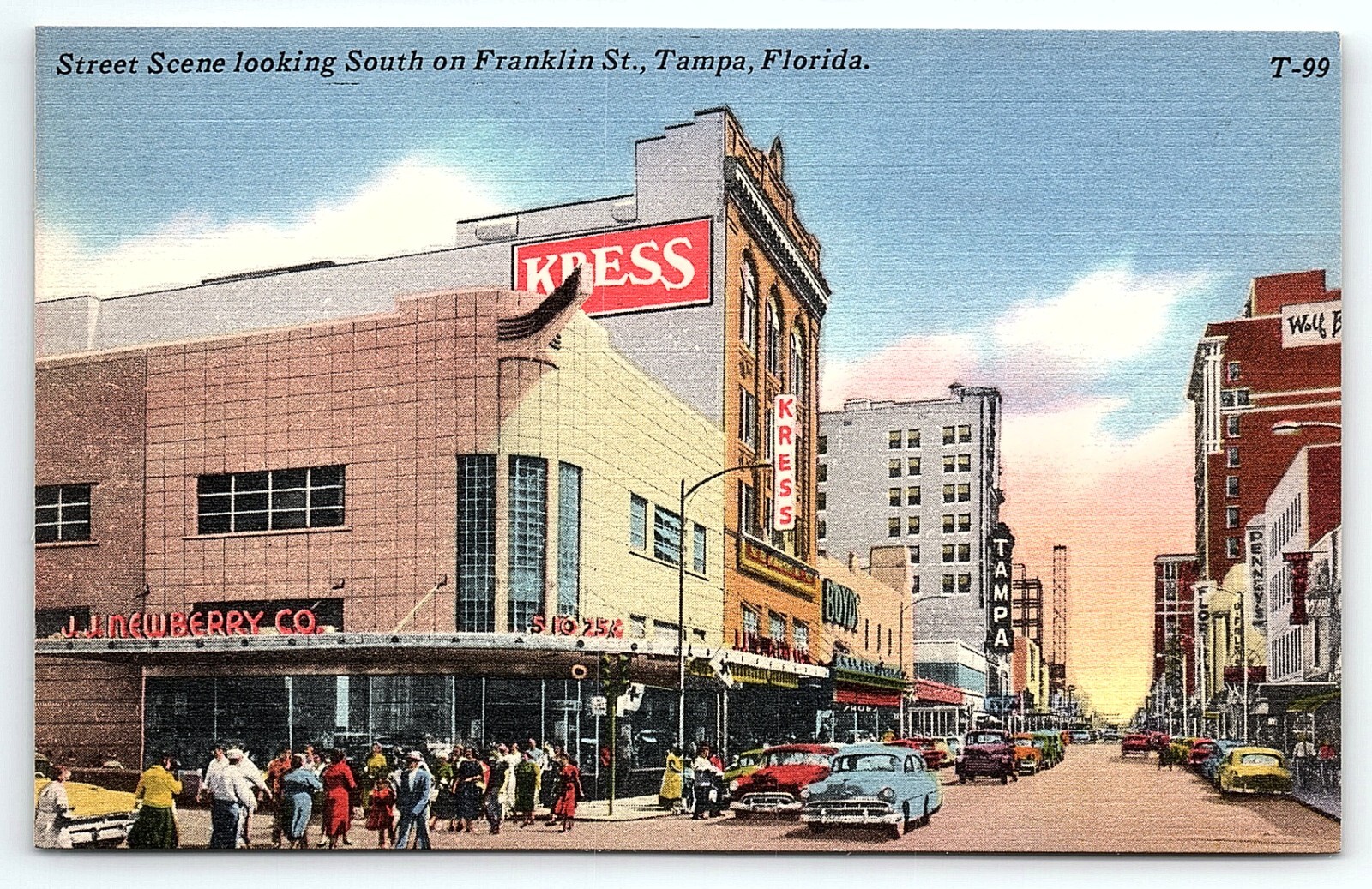 1950s TAMPA FL FRANKLIN STREET KRESS JJ NEWBERRY DEPARTMENT STORE POSTCARD P2719