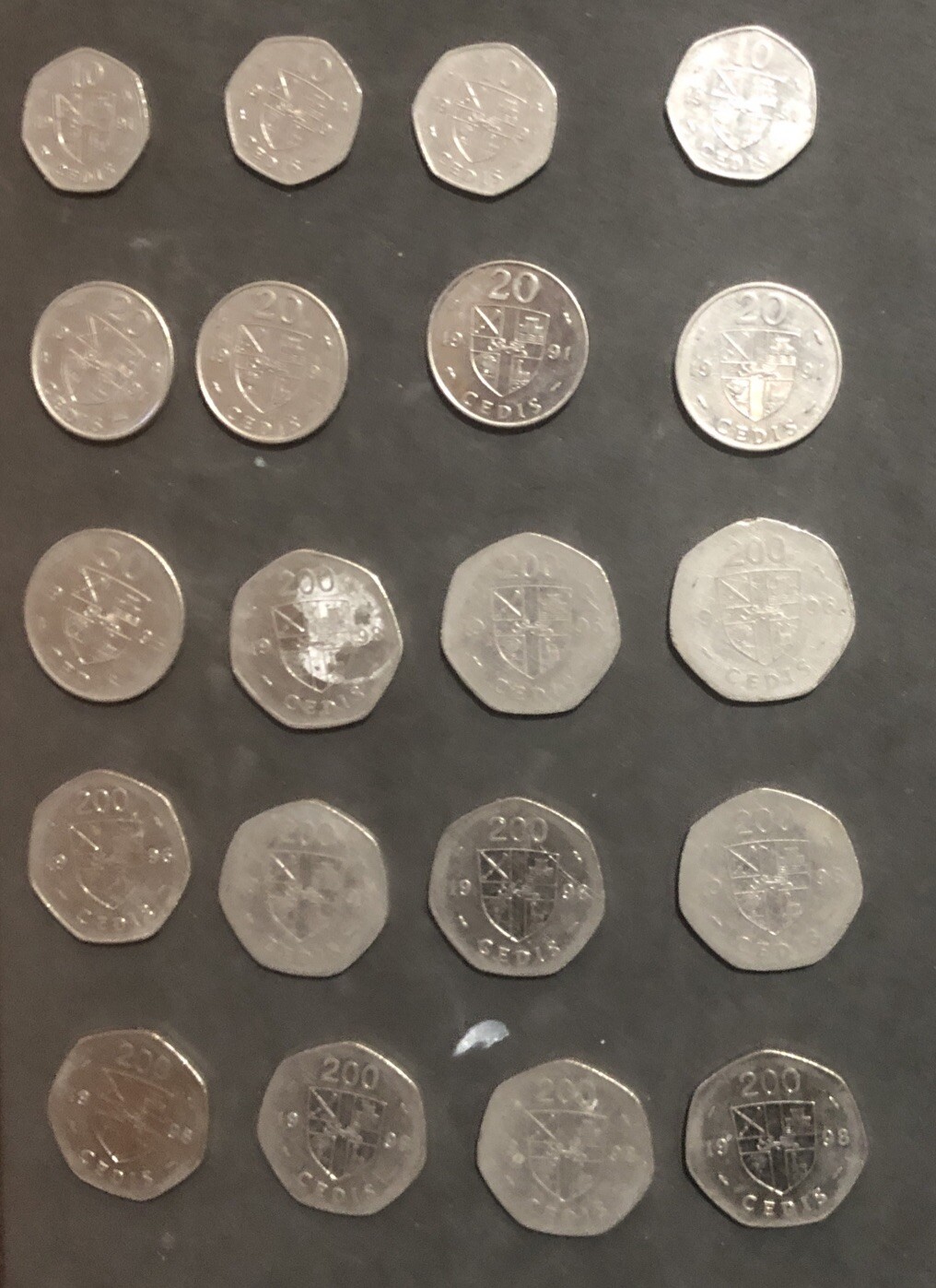 1991,1995,1996,1998 GHANA 10,20,50,200 Cedis LOT OF 20 Coins-KM#29,KM#30,KM#35