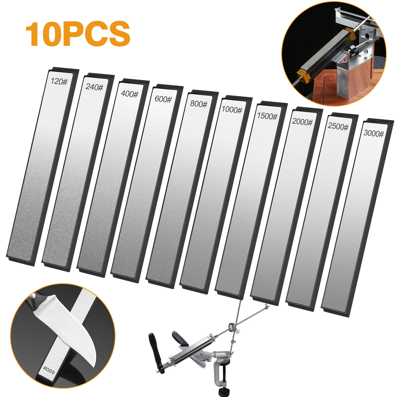 10pcs 120-3000 Grit Diamond Sharpening Stone Set Knife Sharpener Plate Whetstone