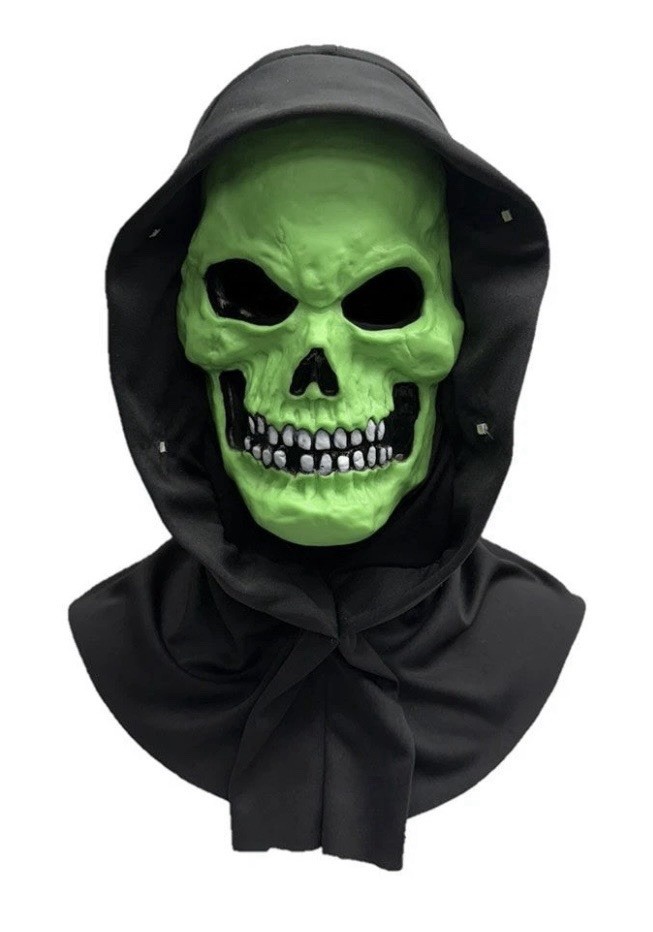 Fun World Black Light Green Skeleton Steve Skull Mask With Shroud EU Stamp