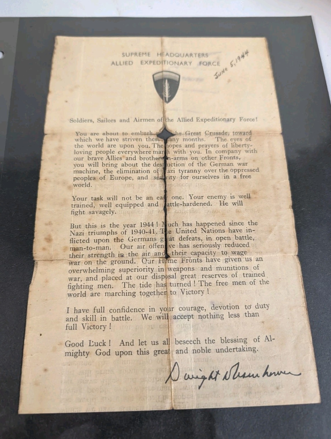 Dwight D Eisenhower Dday Letter (Original) Rare 