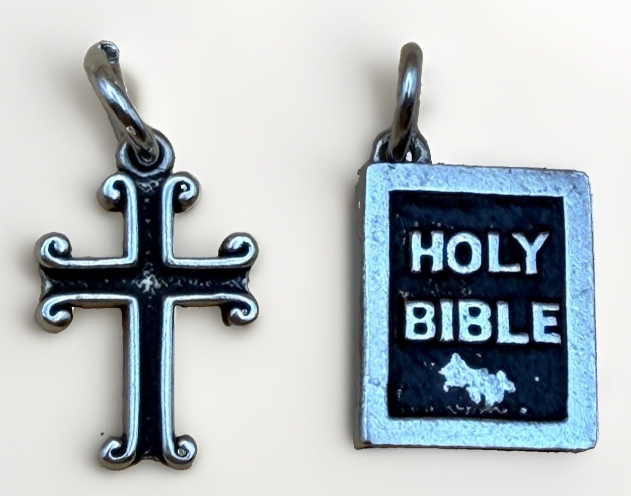 VTG Silver-925 Charms Cross & Holy Bible Mini Pendant Christian Religious Gothic