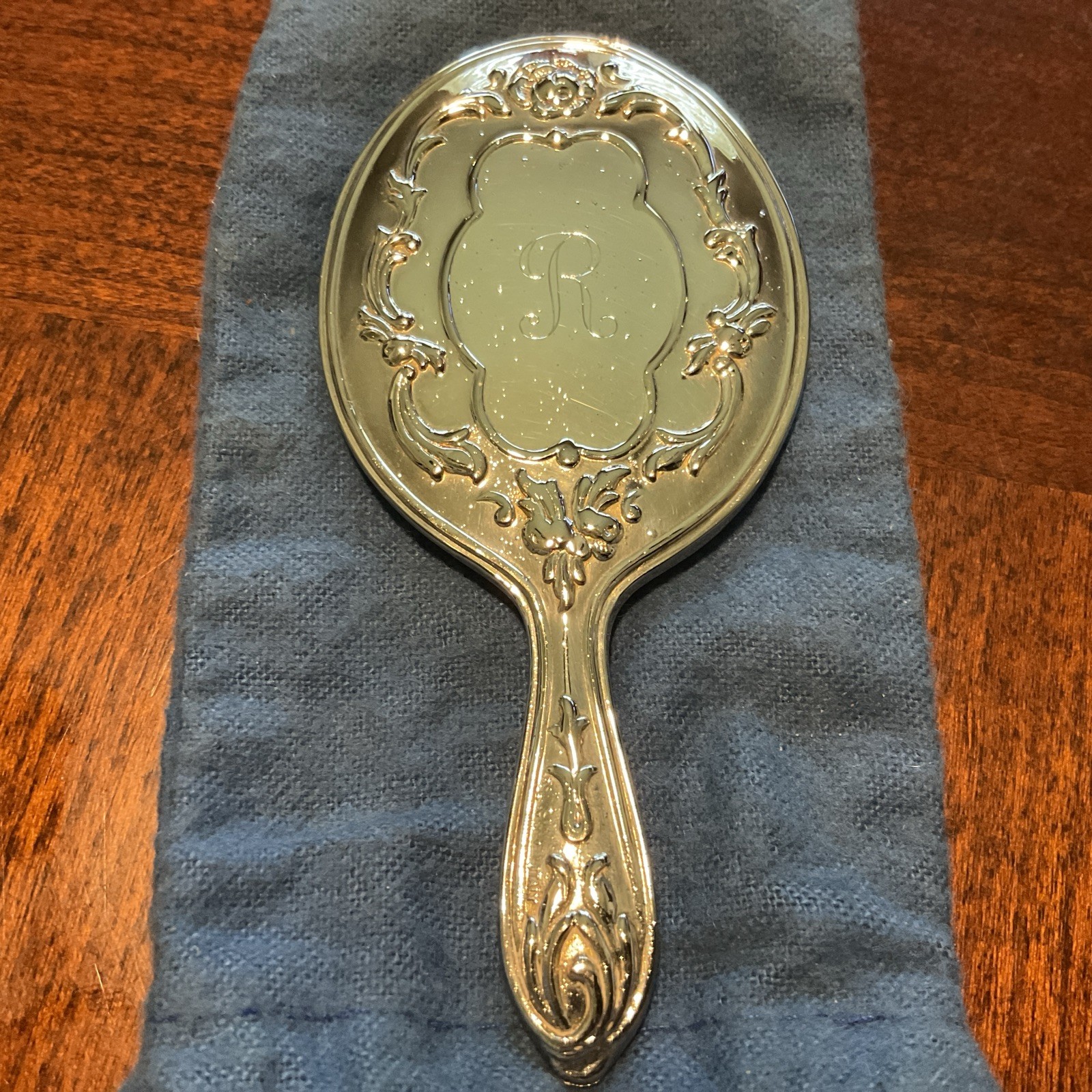 Vintage Reed & Barton Silver Plated Mirror Engraved “R” With Original Box & Bag