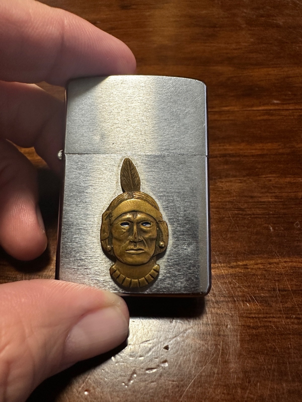 1966 Zippo Lighter W/ Navajo Freight Lines Indian Logo Advertising Blue Eyes