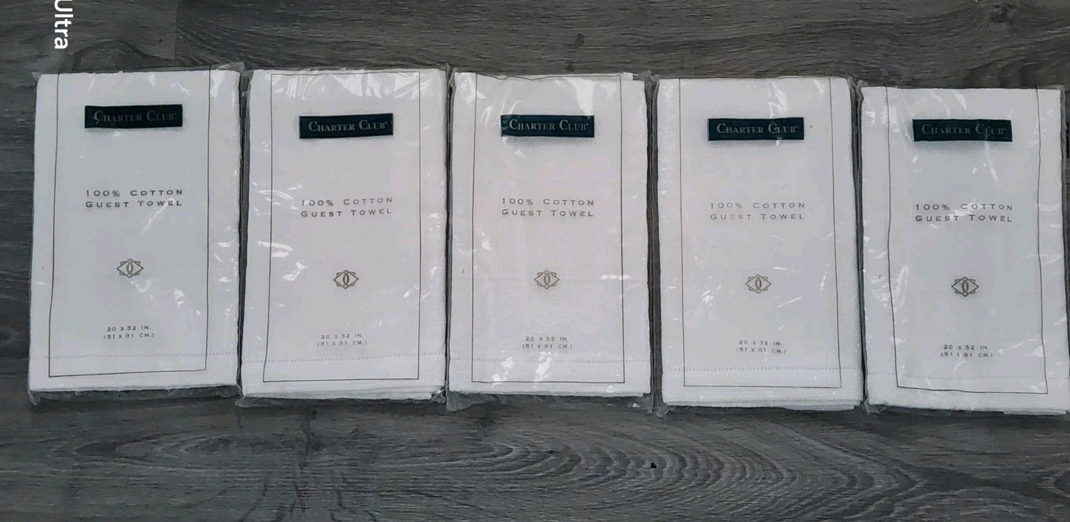 Vtg Charter Club White Embroidered Hand Tea Guest Towels Cotton Set of 3 New 