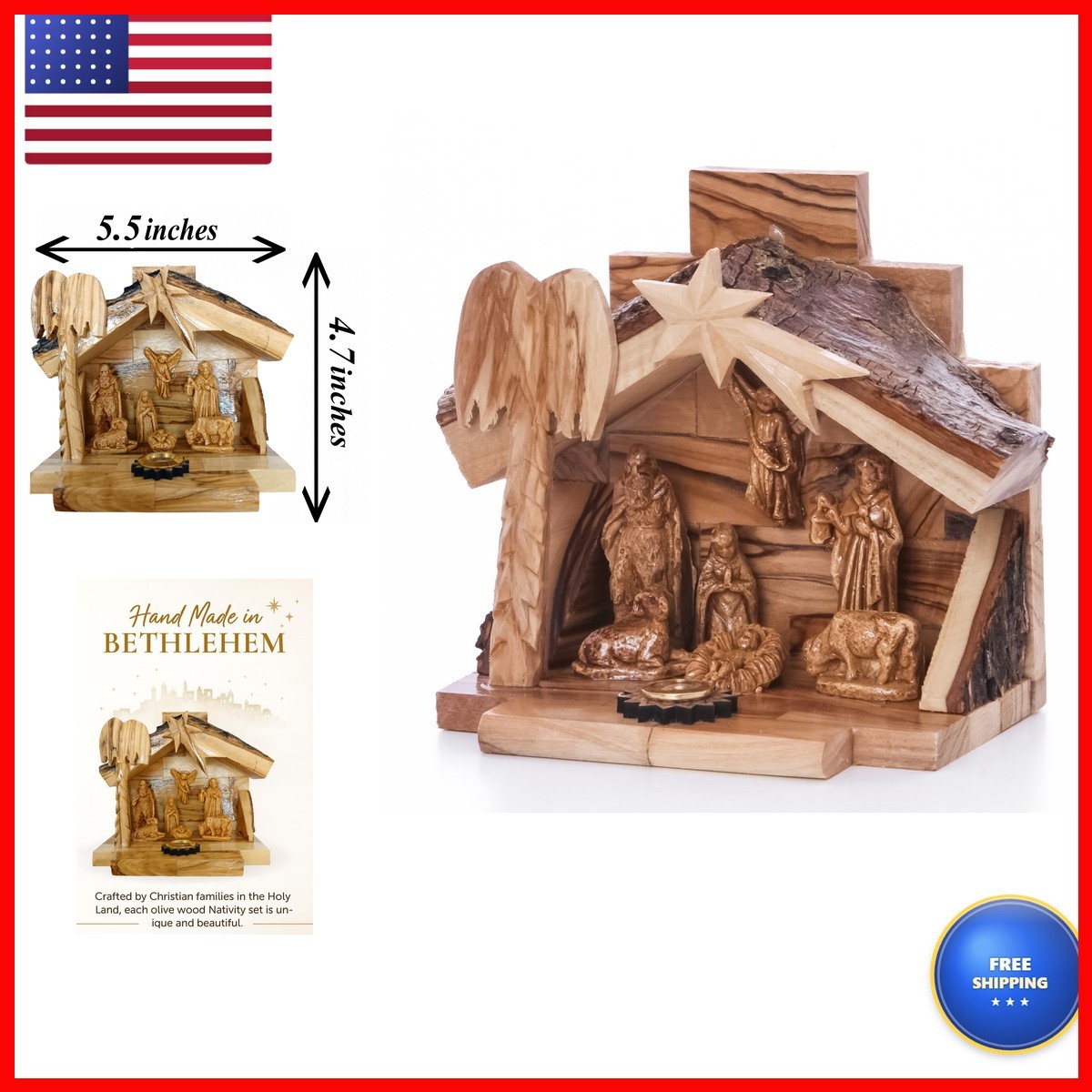 Zuluf Small Olive Wood Nativity Set Hand Carved Nativity Scene Made In