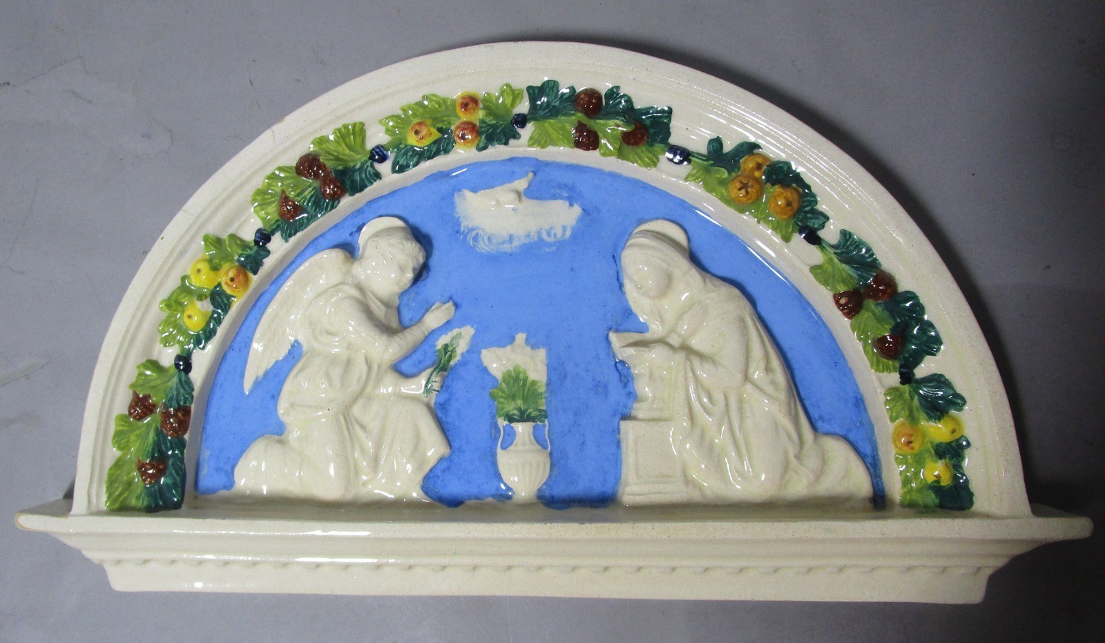 Antique DELLA ROBIA (ITALIAN) Tin-Glazed Terra Cotta Christian Plaque  c. 1920*