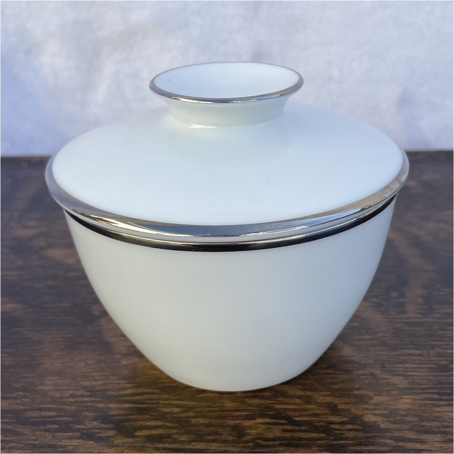 Noritake Silverdale 5594 White Porcelain Sugar Bowl w/ Lid Silver Rim