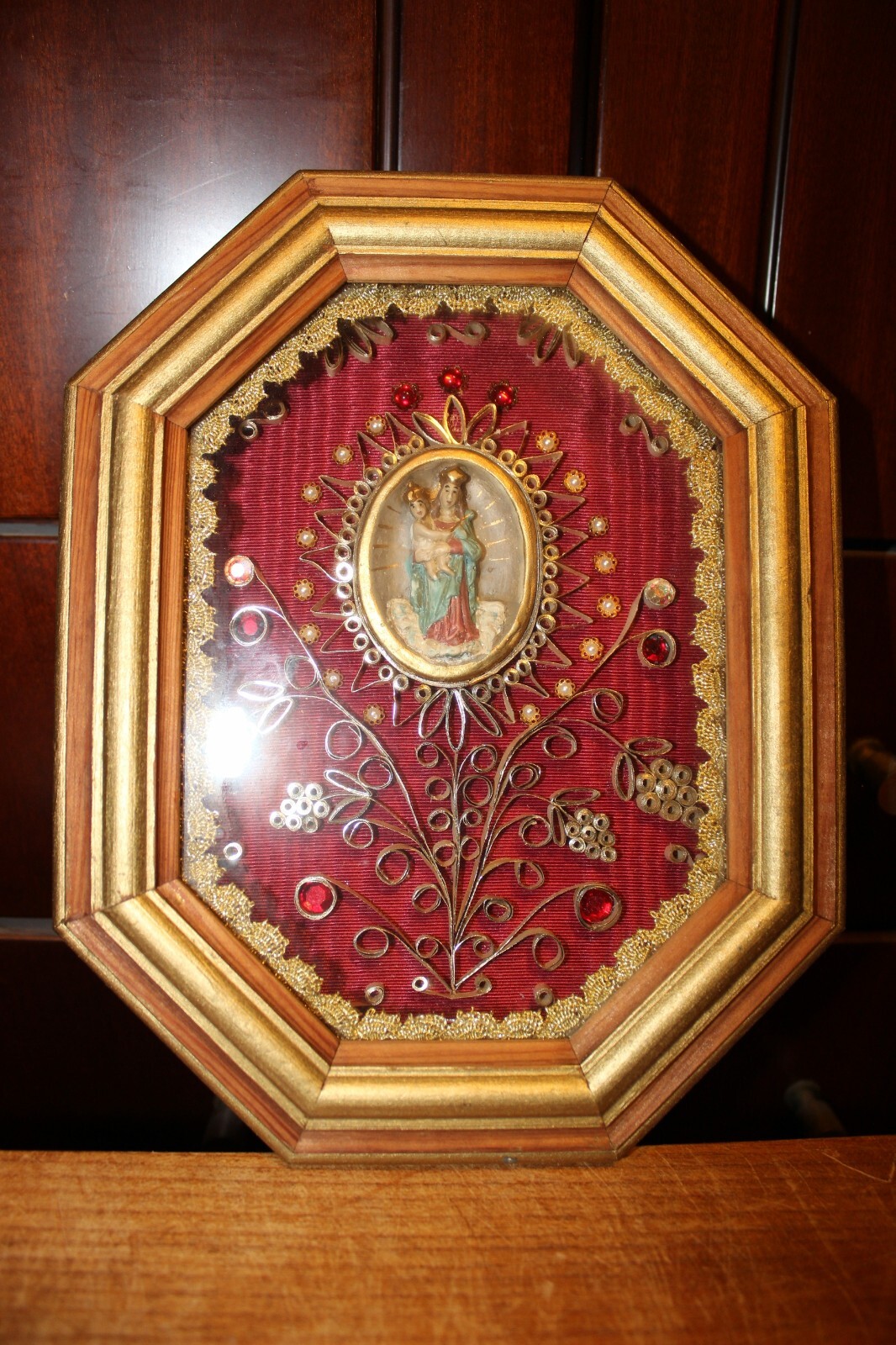 ANTIQUE RELIC GERMAN MONASTERY ART WORK OUR LADY VIRGIN MARY JESUS CHRIST FIGURE