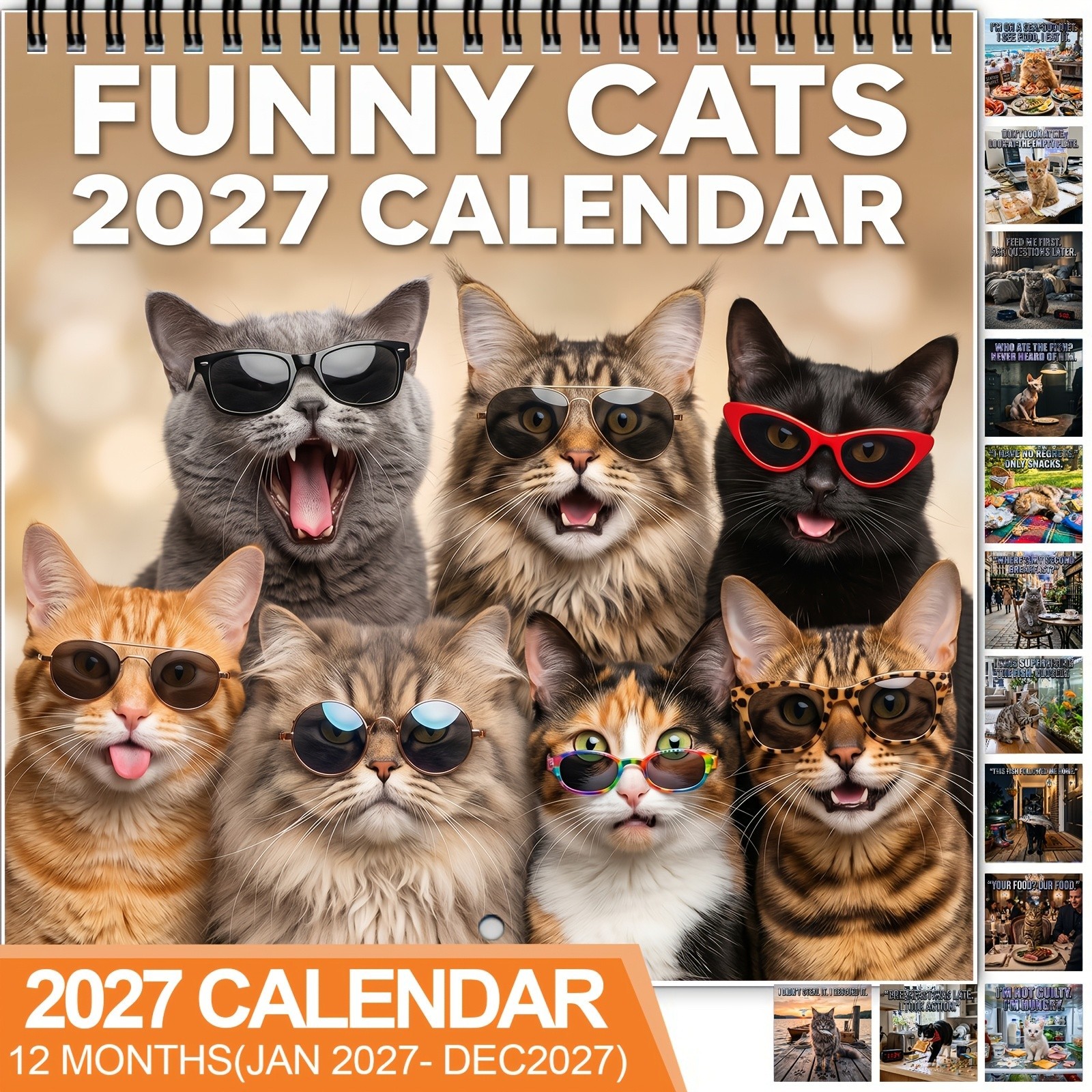 Cool Cats 2027 Wall Calendar, Funny Feline Moments, Cat Lover Gift 12 Months