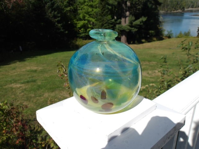 Vintage 1986 Signed Robert Bartlett Art Glass Vase Hand Blown Multicolor Studio