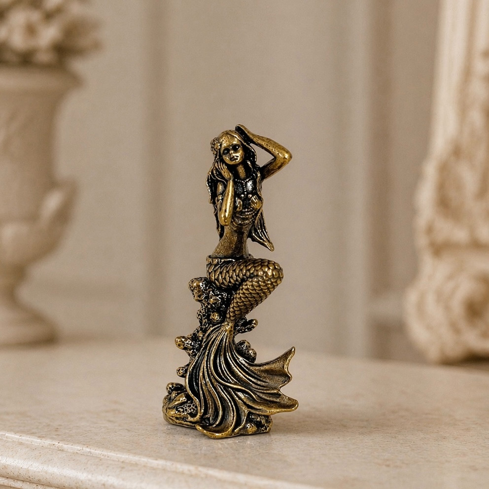 Metal Mermaid Figurine Vintage Brass Statue Coastal Decor Ocean Sea Figure 2.5'' Metal Mermaid Figurine Vintage Brass Statue Coastal Decor Ocean Sea Figure 2.5''
