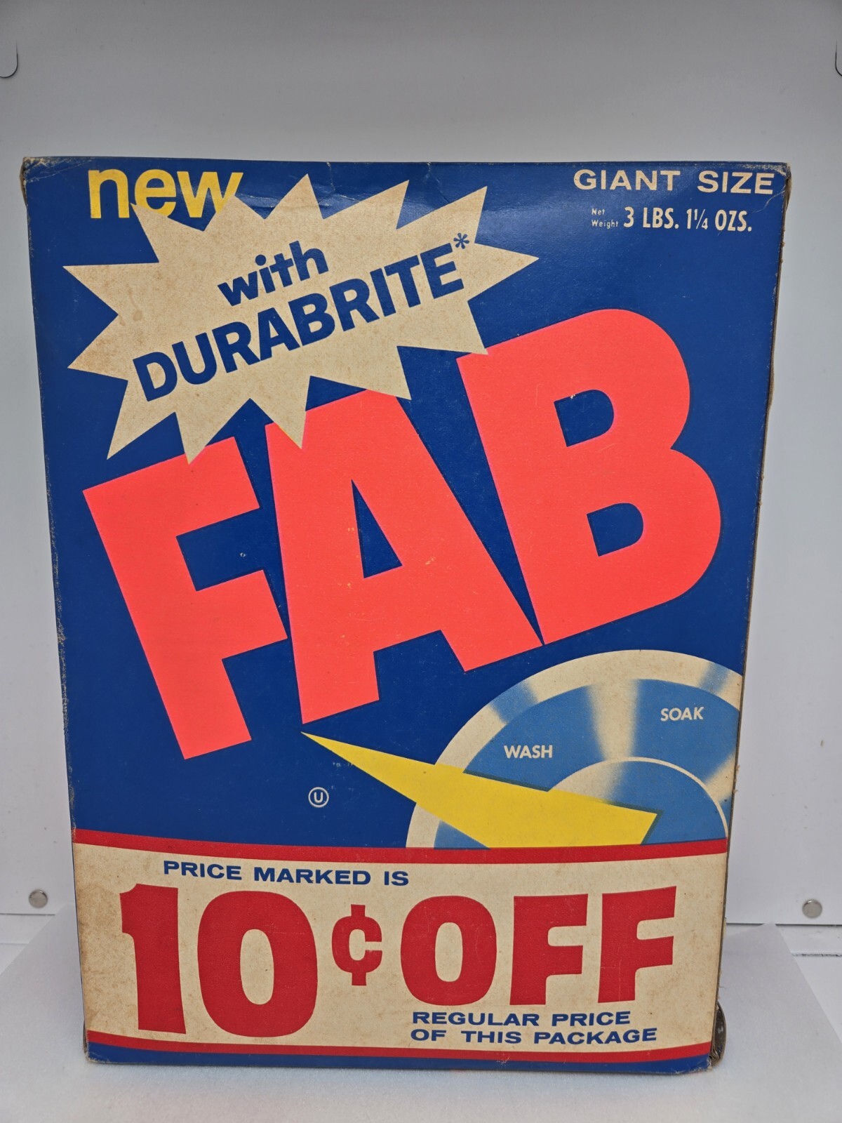 VINTAGE Fab Laundry Detergent w/Durabrite 3Lb 1.25oz Unopened Box 10¢ Off 1960\'s VINTAGE Fab Laundry Detergent w/Durabrite 3Lb 1.25oz Unopened Box 10¢ Off 1960\'s