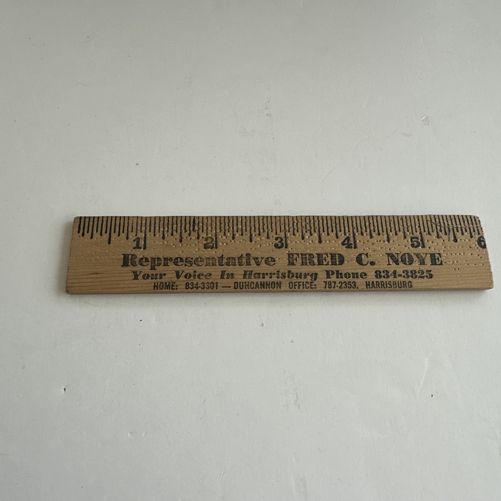 Vintage Fred C Noye Pennsylvania State Representative Perry County 6” Wood Ruler
