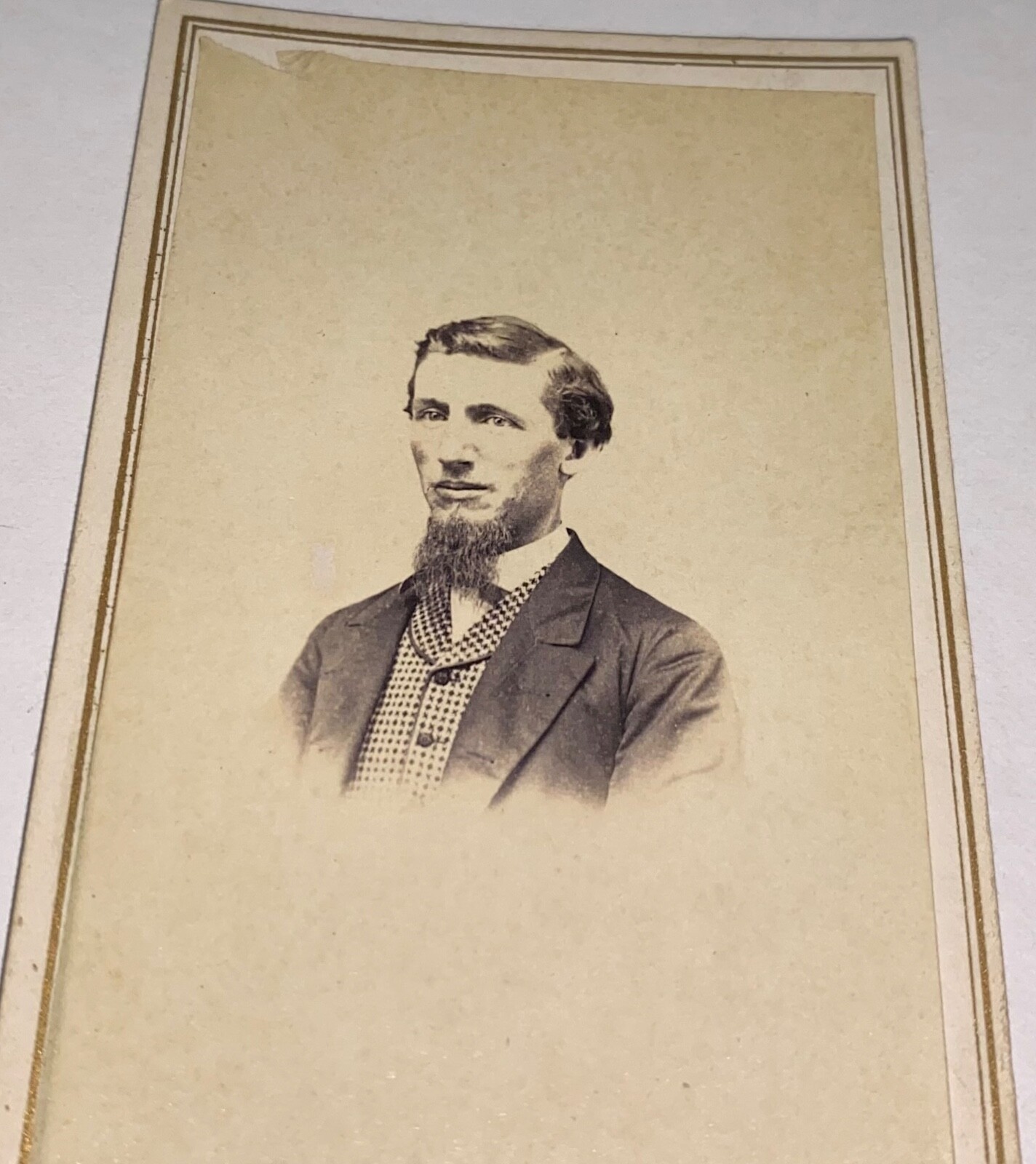 Rare Antique American Civil War Man Goatee Galena Illinois CDV Photo Tax Stamp