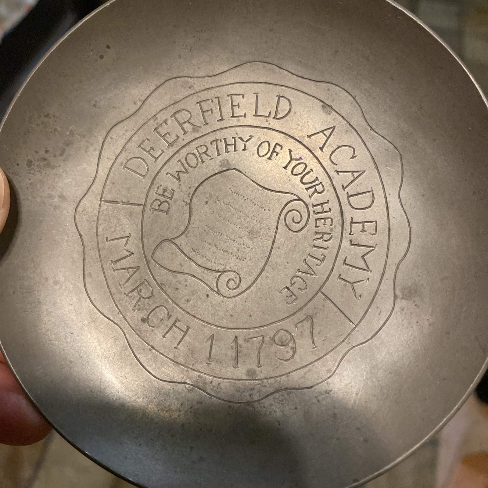 VTG 1950’s Deerfield Academy Metal Plate “Be Worthy of Your Heritage” Rossiter