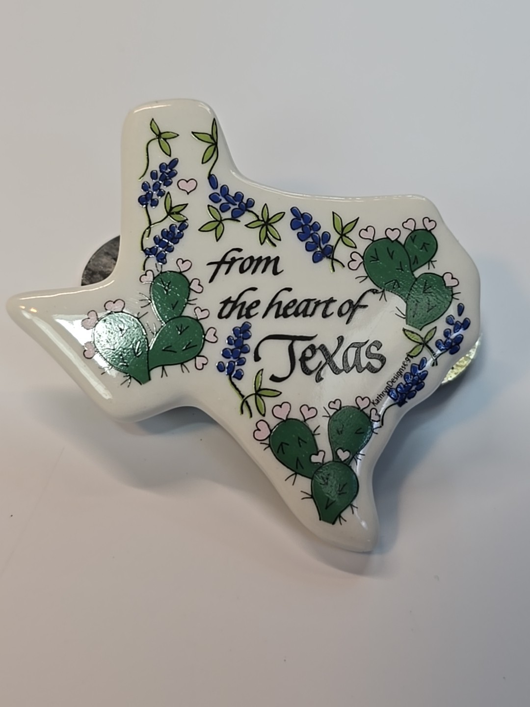 Texas Travel Souvenir Magnet Ceramic Map Shape From the Heart of Texas