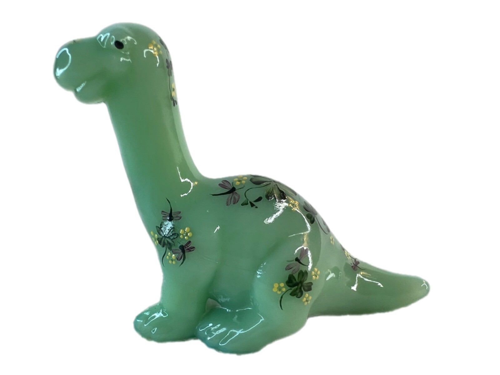 Fenton USA One of a Kind (OOAK) Jadeite Dinosaur  by TJ Mendenhall 2024