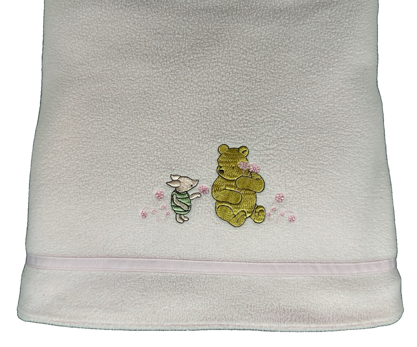 Disney Store Classic Pooh Piglet Pink Baby Blanket Floral Embroidered 29x39